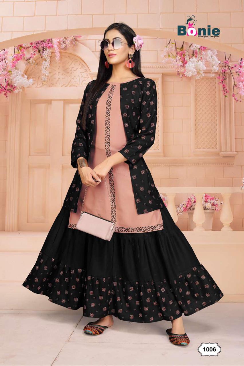 Bonie Chavi 2  Latest Fancy Regular Wear Rayon Printed Kurtis With Skirt Collection 